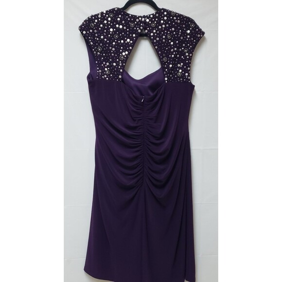 XScape Eggplant Evening Dress 16W Draped Ruched Cocktail Party Wedding Guest - Picture 2 of 13